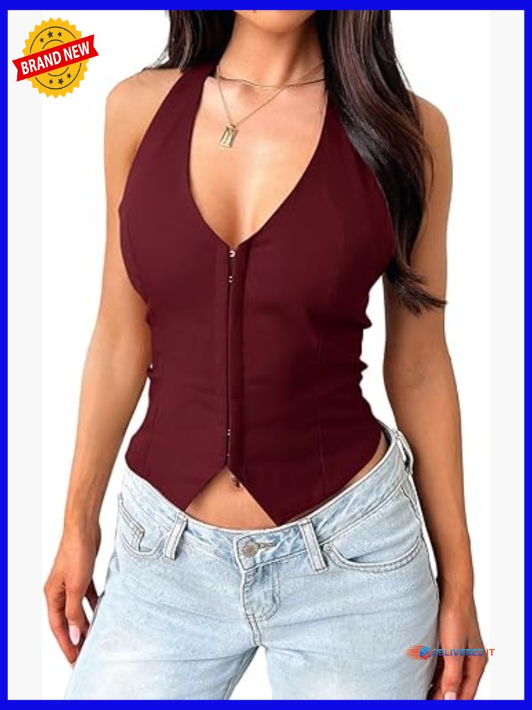 Sexy Halter V Neck Tank Top Summer Sleeveless Trendy Vest Club Date Night Going